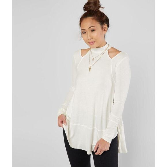 Free People Downtown Girl Ivory tunic top cream sz L oversize Lagenlook boho - Picture 2 of 8